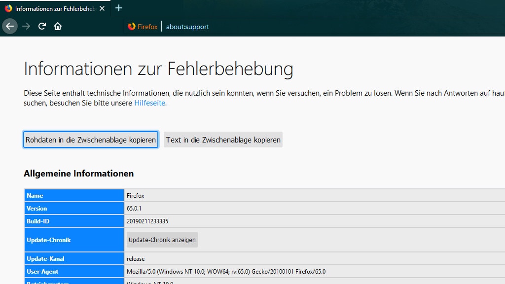 Update-Chronik, Profilordner, Zurücksetzen