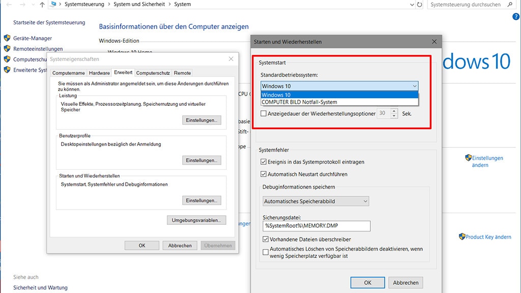 Standardbetriebssystem unter Windows 10 ändern