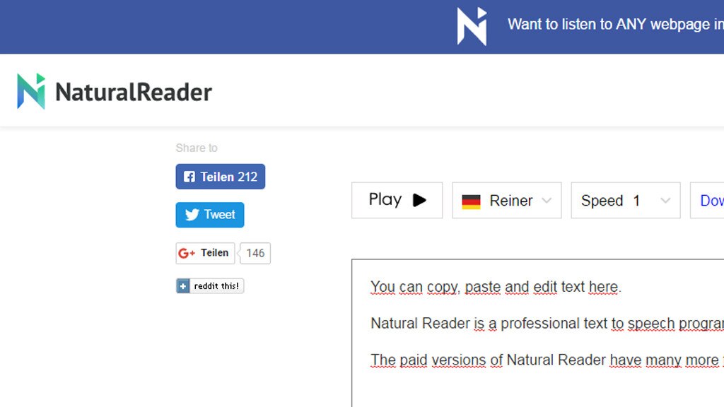 Natural Reader: PC-Stimme im Browser
