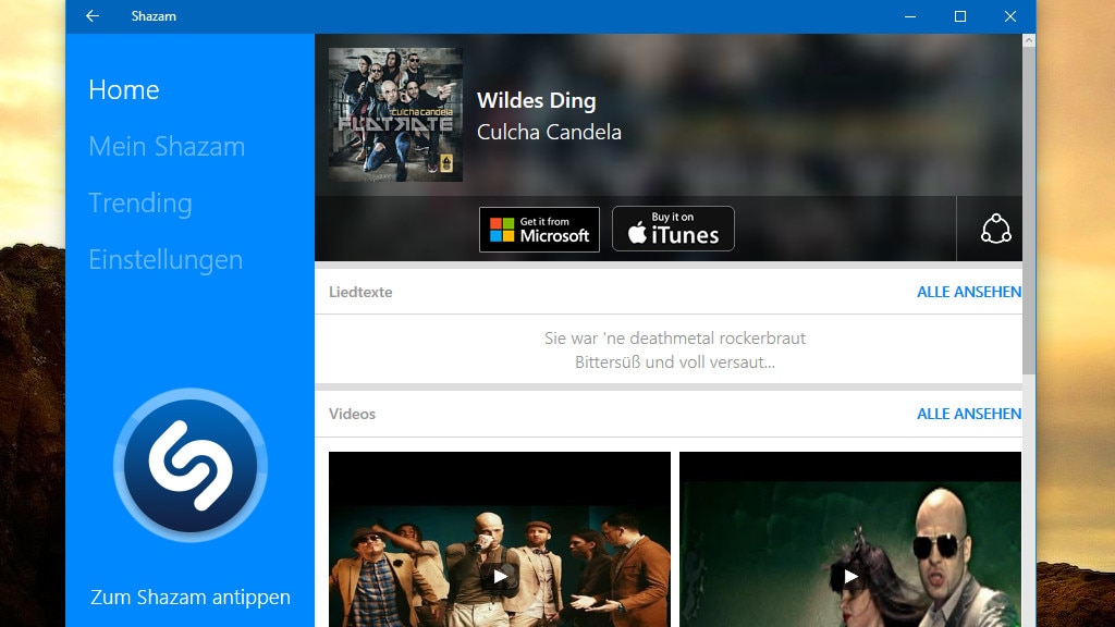 Shazam (App für Windows 10 & 8): Musiktitel anhand des Tons anzeigen