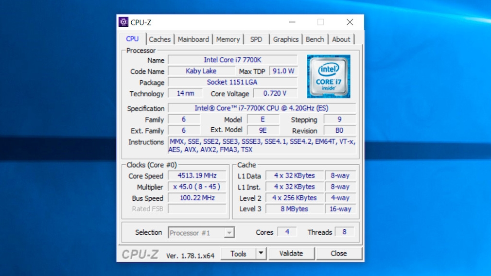 Intel Core i7-7700K – CPU-Z-Screenshot