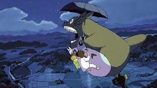 Mei und Satsuki fliegen mit Totoro