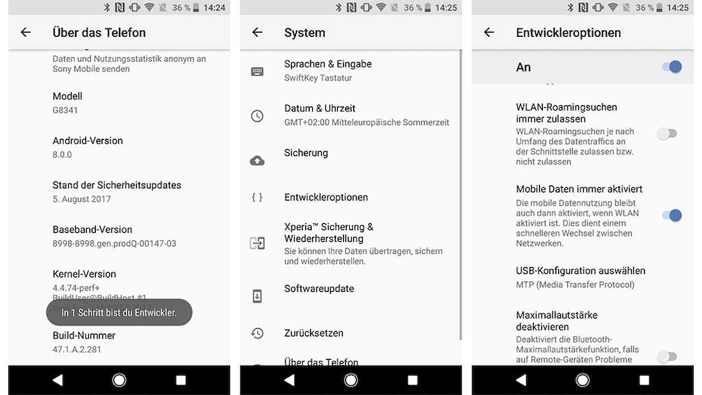 Android 8.0 Oreo: Entwickleroptionen
