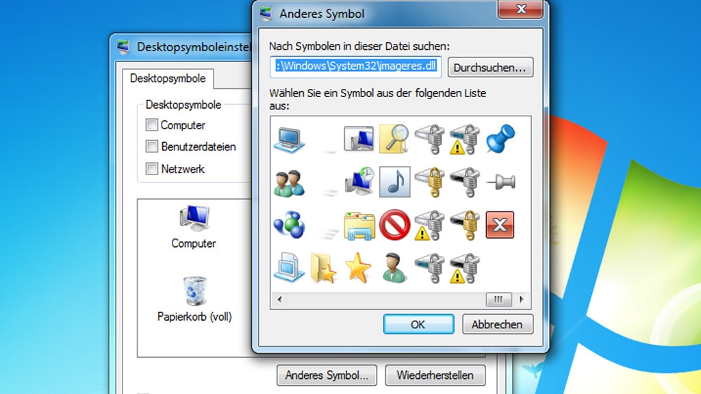 Desktopsymboleinstellungen: Symbole ändern