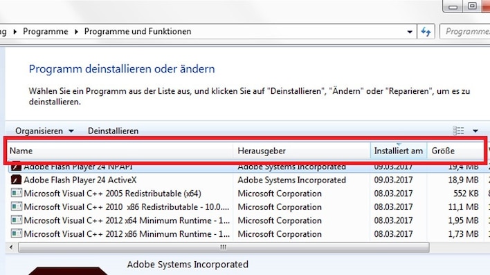 Column buttons for sorting