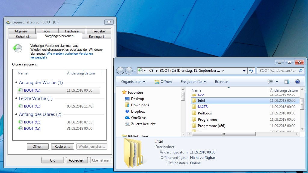 Windows 7/10: Vorgängerversionen wiederherstellen