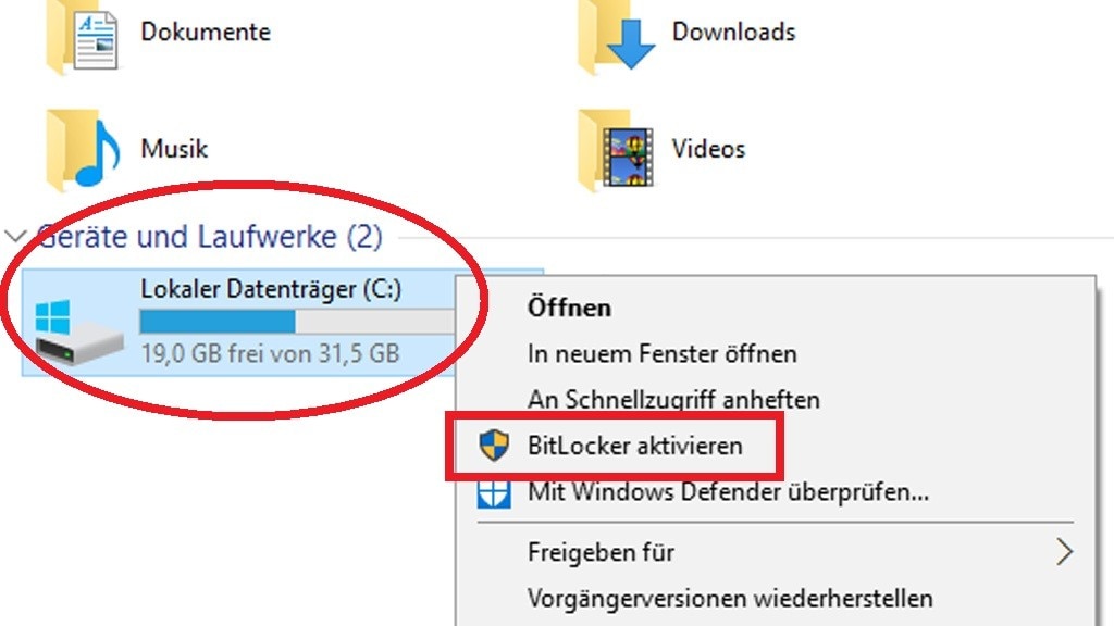 Windows 7 Enteprise, 8/10 Pro: BitLocker im Kontextmenü