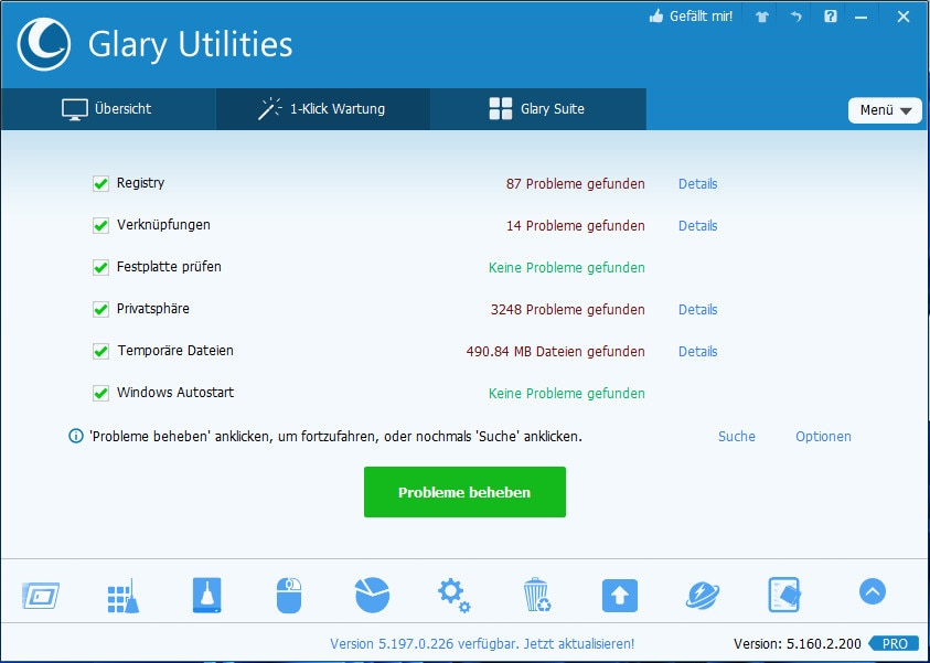 Screenshot aus Glary Utilities Pro – Kostenlose Vollversion 