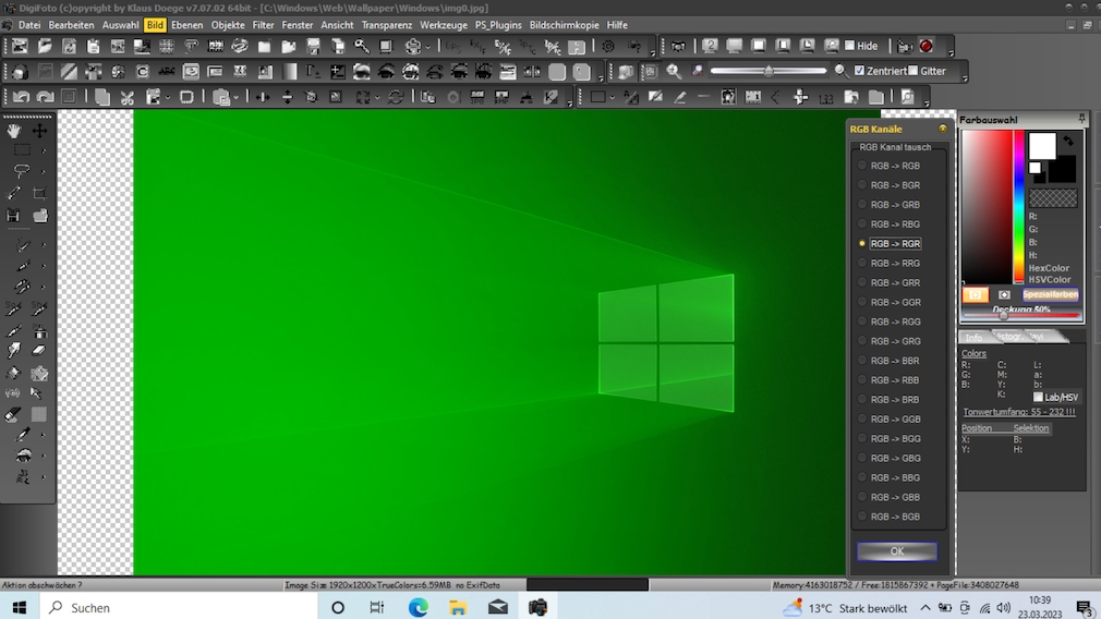 Windows 10: Wallpaper rot färben – oder grün oder gelb
