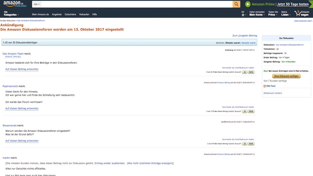 Amazon macht Forum dicht
