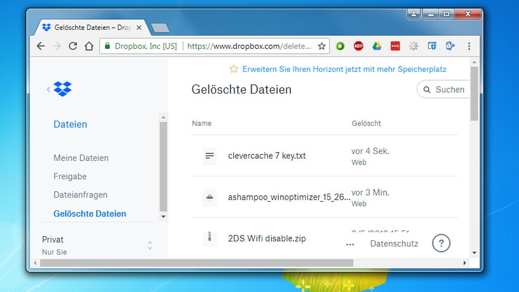 Dropbox: Onlinespeicher inklusive Papierkorb