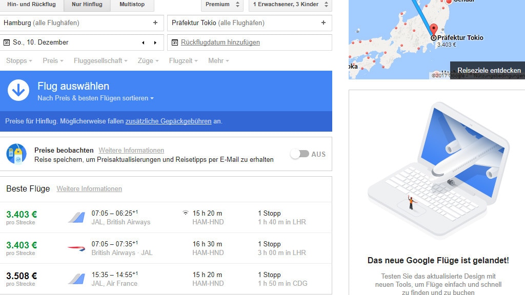 Google Flights: Preiswerte Flugzeugreisen finden