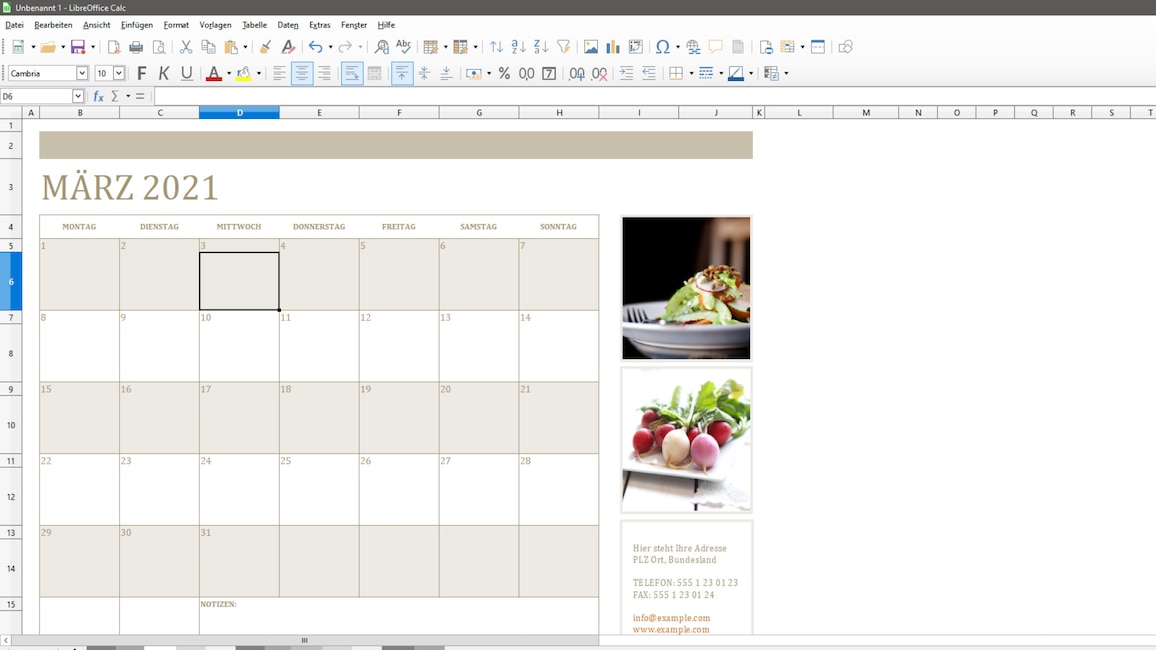 Fotokalender (Excel-Vorlage) Fotokalender (Excel-Vorlage)