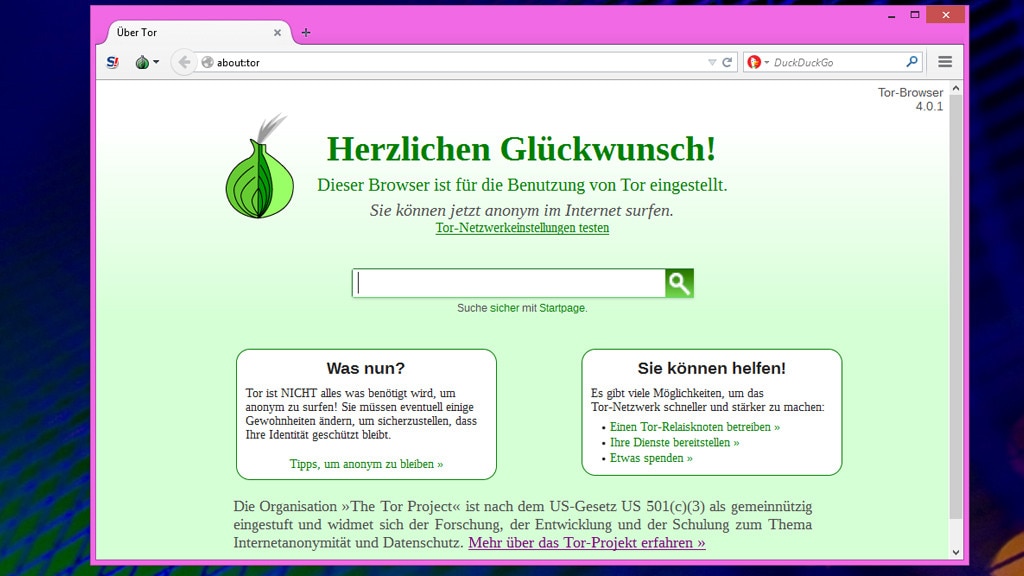 Tor-Browser-Paket: Firefox mit eingebauter Anonymisierung