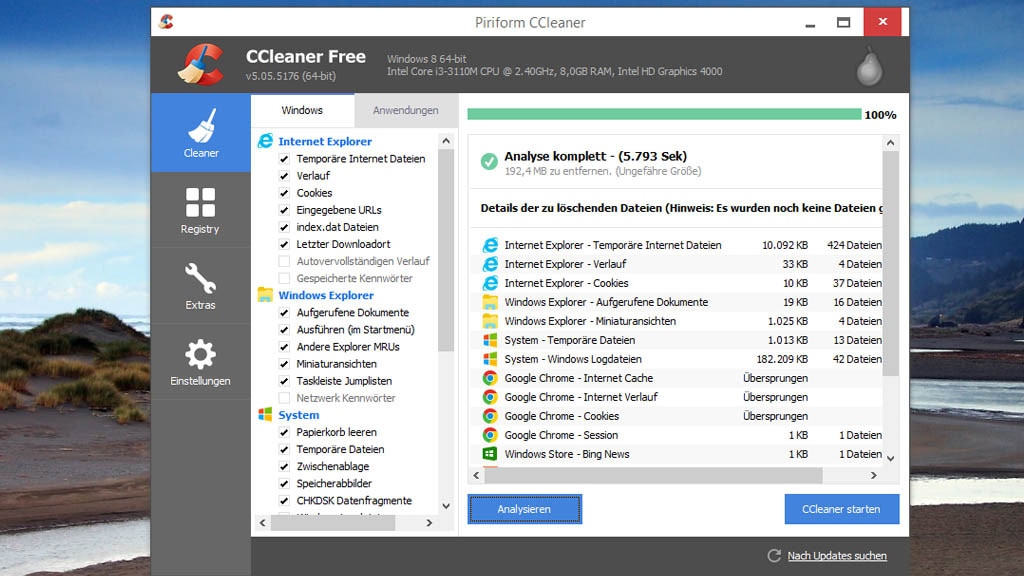 Datenmüll und Benutzerspuren löschen: CCleaner