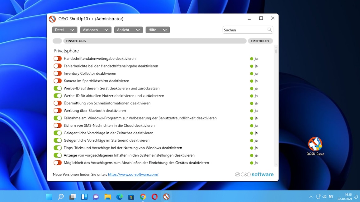 Spähen verhindern: O&O ShutUp10 Spähen verhindern: O&O ShutUp10