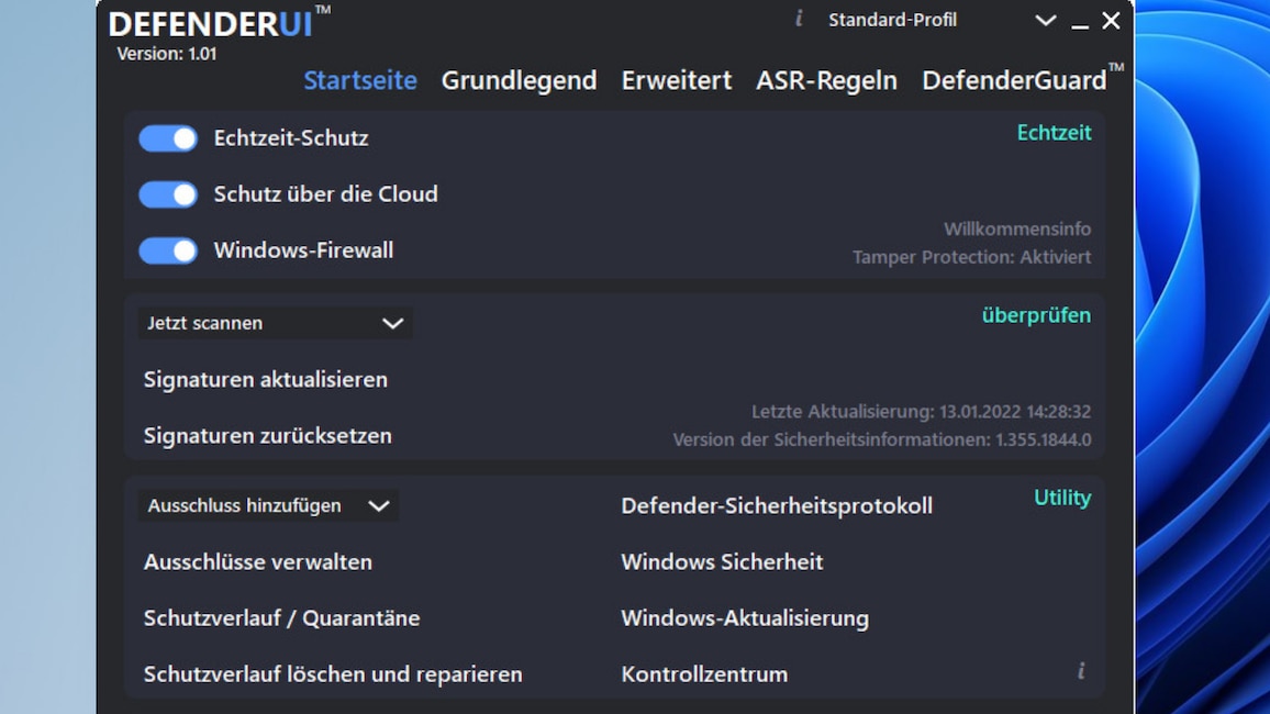 Windows Defender konfigurieren: DefenderUI