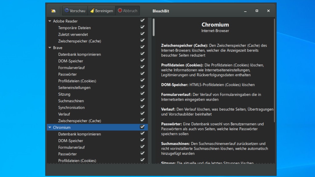 BleachBit: Datenmüll löschen und Browser komprimieren