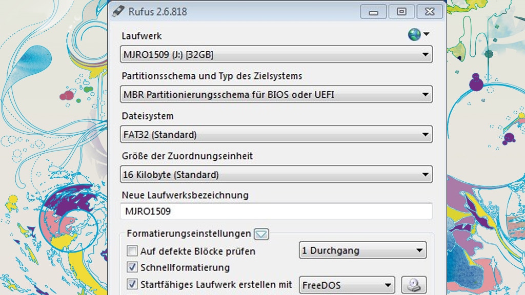 Rufus: Neuinstallation über USB