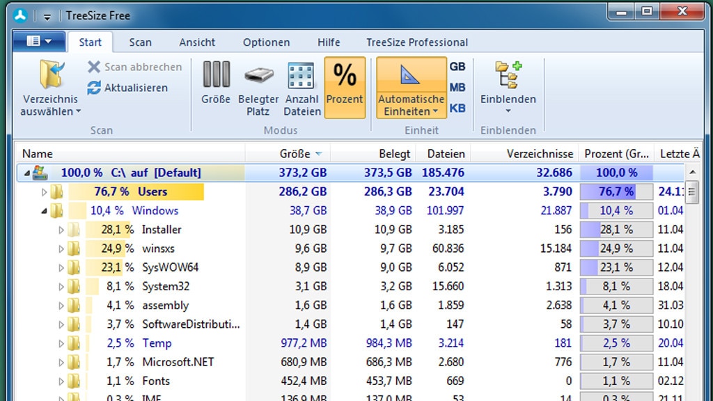 TreeSize Free: Große Dateien finden und löschen