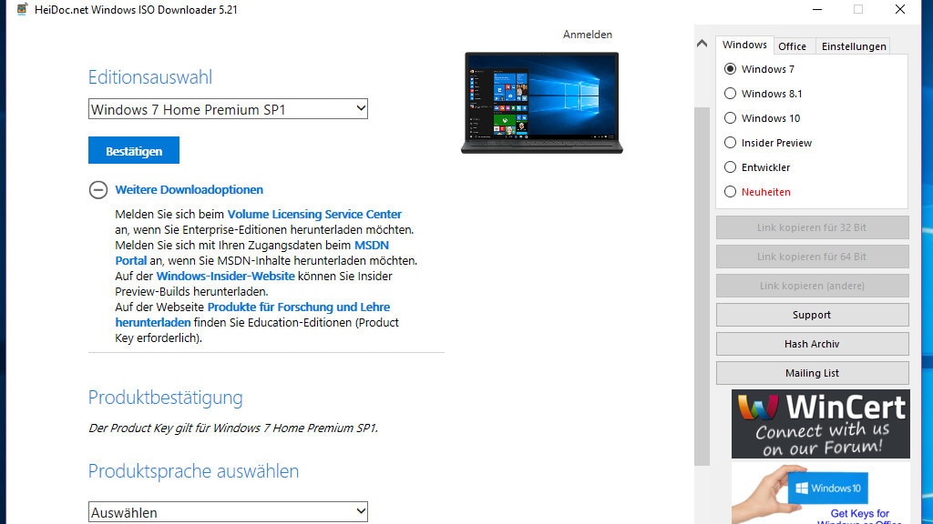 Windows ISO Downloader: Installationsabbild beschaffen