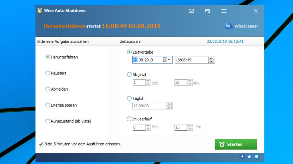 Wise Auto Shutdown: PC automatisieren