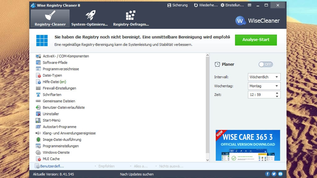 Wise Registry Cleaner Free: Registrierungs-Datenbank entschlacken