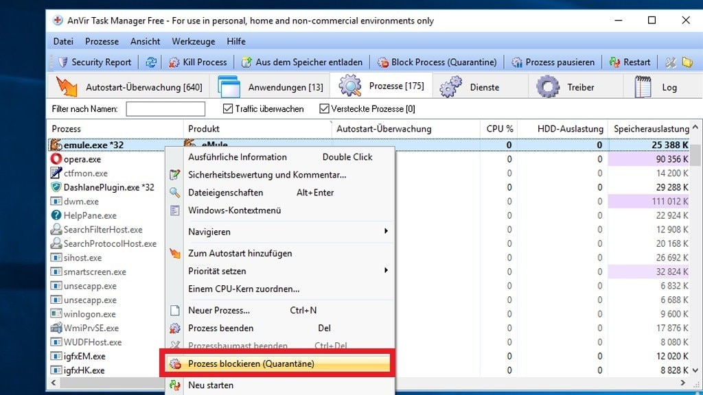 AnVir Task Manager Free: Programme beim Start beenden