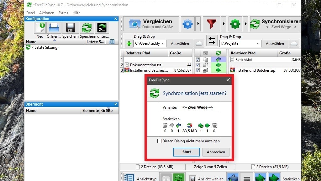 FreeFileSync: Dateien synchronisieren