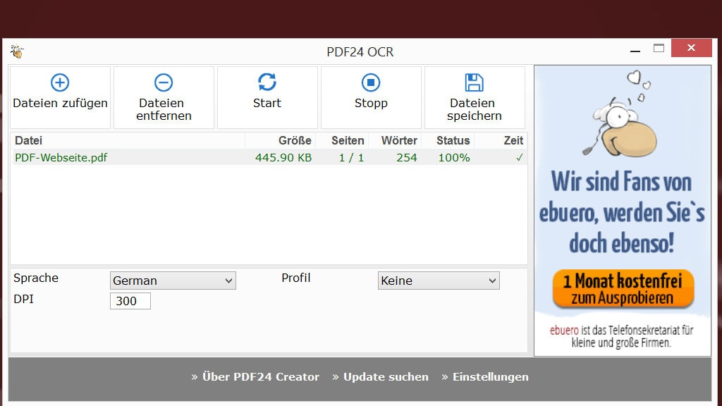 PDF24 Creator: PDF-Dateien-Text mit OCR erkennen