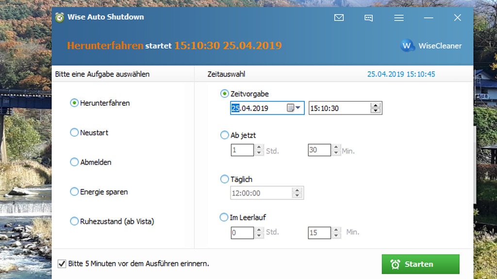 Wise Auto Shutdown: Herunterfahren planen Wise Auto Shutdown: Herunterfahren planen