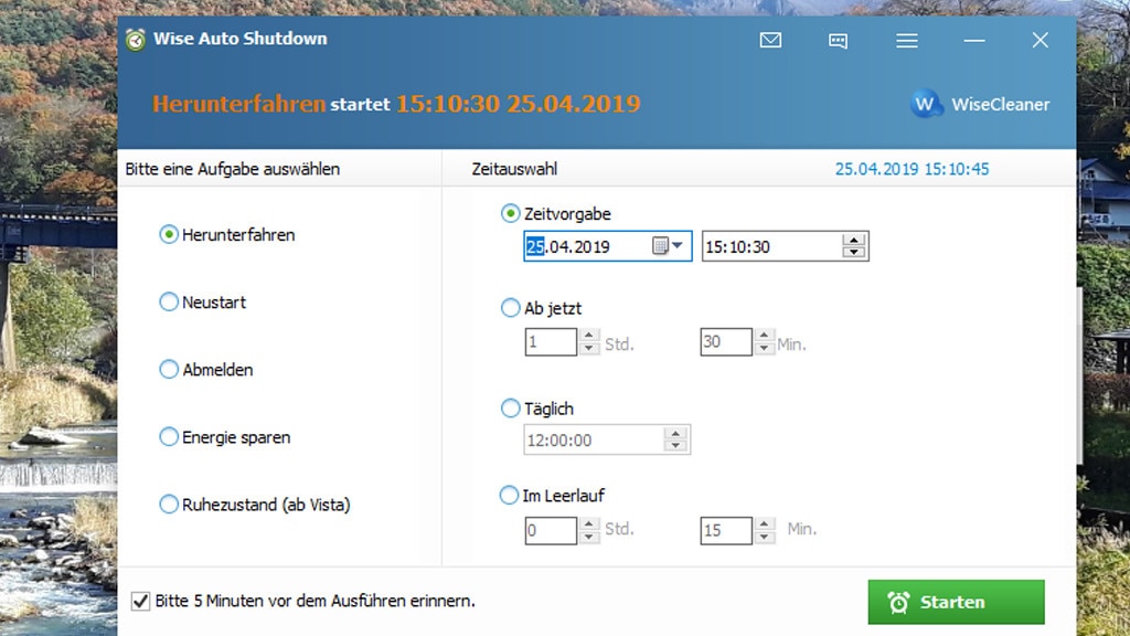 Wise Auto Shutdown: Herunterfahren planen