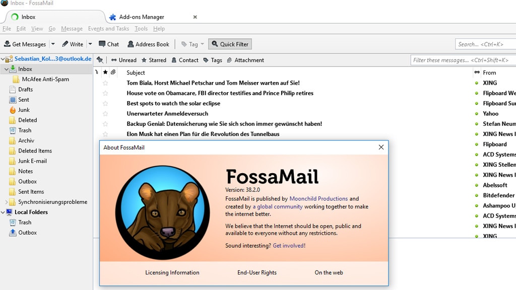 FossaMail: E-Mail-Programm auf Thunderbird-Basis