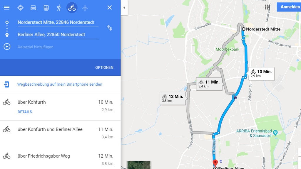 Google Maps: Online Routen planen