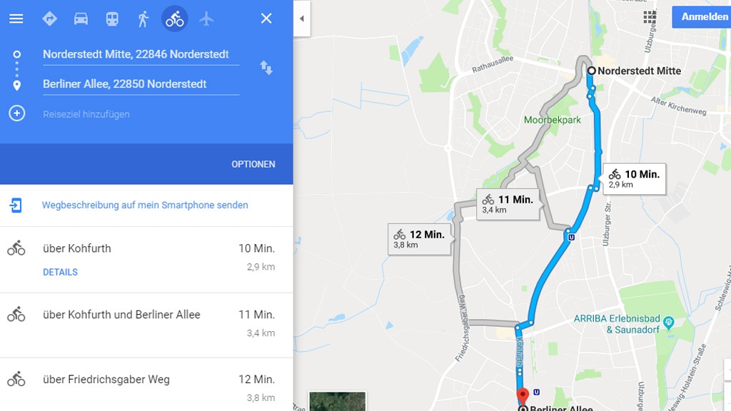 Google Maps: Online Routen planen Google Maps: Online Routen planen