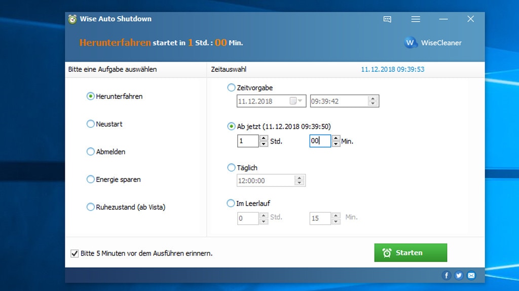 Wise Auto Shutdown: Zeitgesteuert herunterfahren Wise Auto Shutdown: Zeitgesteuert herunterfahren