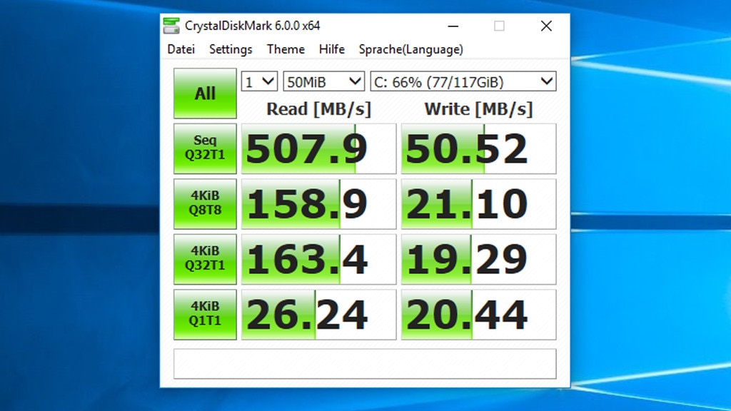 CrystalDiskMark: Messtool für Datenspeicher mit Theme-Unterstützung CrystalDiskMark: Messtool für Datenspeicher mit Theme-Unterstützung
