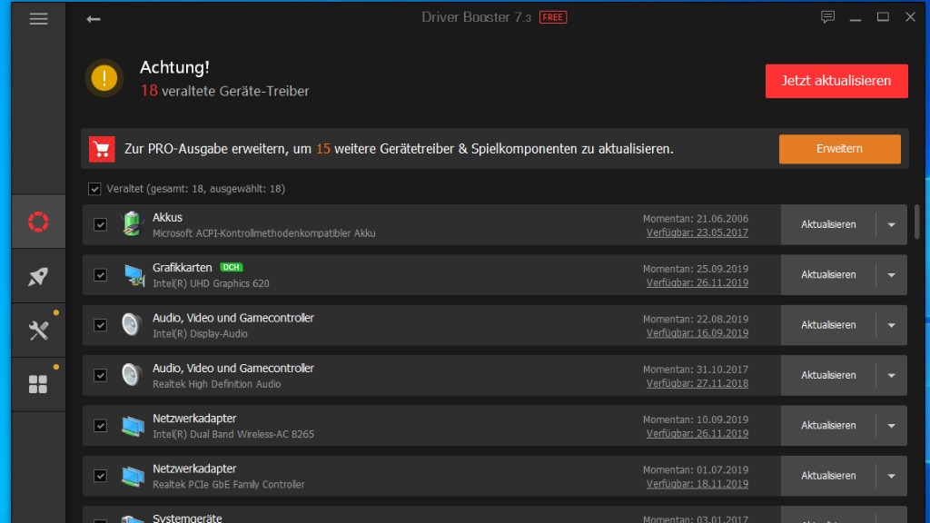 Driver Booster Free: Installierte Treiber einsehen und aktualisieren Driver Booster Free: Installierte Treiber einsehen und aktualisieren