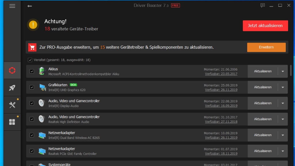 Driver Booster Free: Installierte Treiber einsehen und aktualisieren