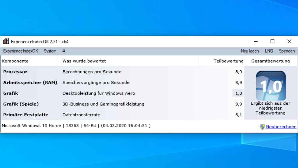 ExperienceIndexOK: Leistungsindex nachrüsten ExperienceIndexOK: Leistungsindex nachrüsten