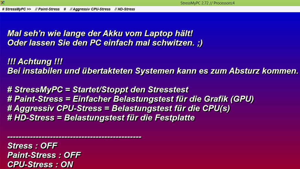 StressMyPC: Prozessor und Festplatte stressen StressMyPC: Prozessor und Festplatte stressen