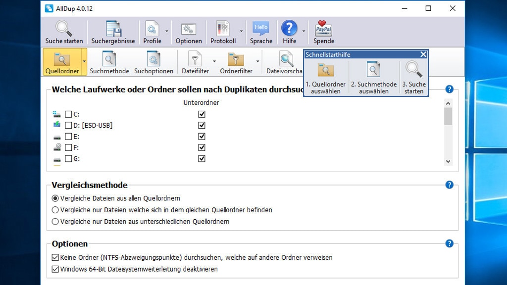 AllDup: Doppelte Dateien eliminieren