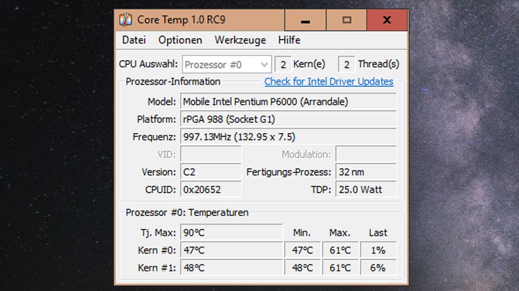 Core Temp: Prozessortemperatur überwachen