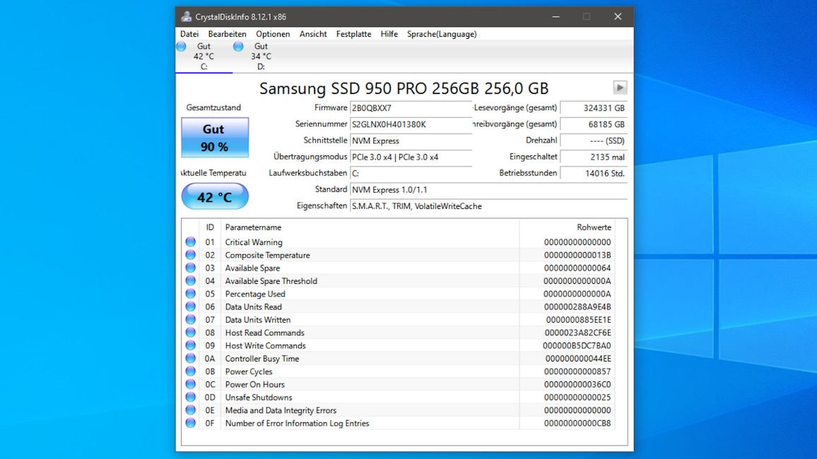 CrystalDiskInfo: Laufwerkgesundheit auslesen