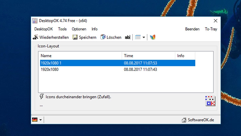 DesktopOK: Symbol-Anordnungen sichern DesktopOK: Symbol-Anordnungen sichern