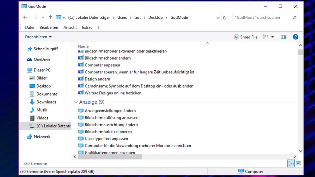 GodMode: Einstellungen auf einen Blick GodMode: Einstellungen auf einen Blick