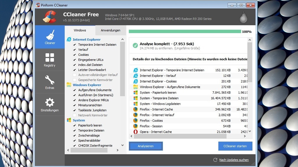CCleaner: Dateisystem und Registry aufräumen