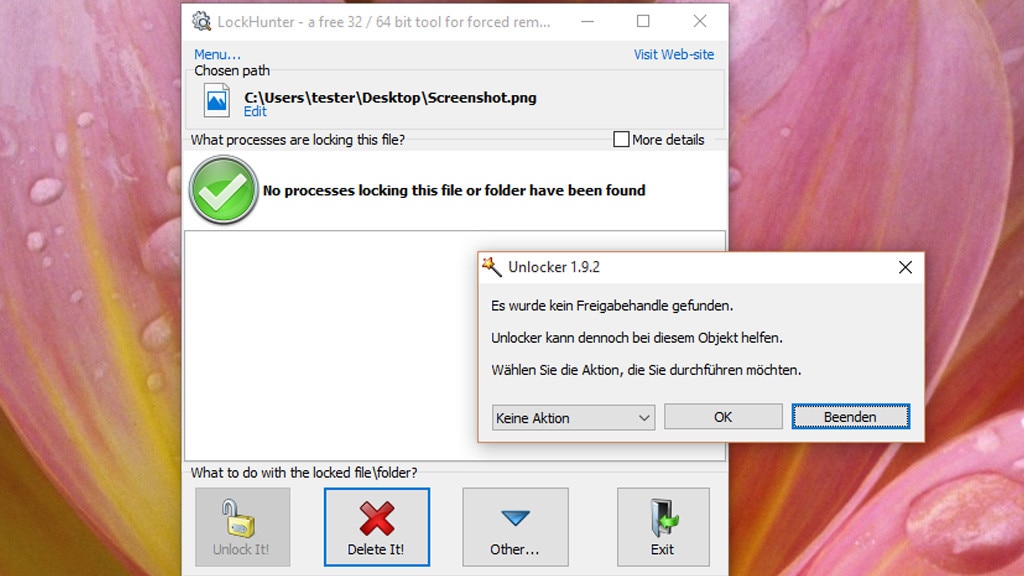 Unlocker, Lock Hunter: Gesperrte Dateien freigeben