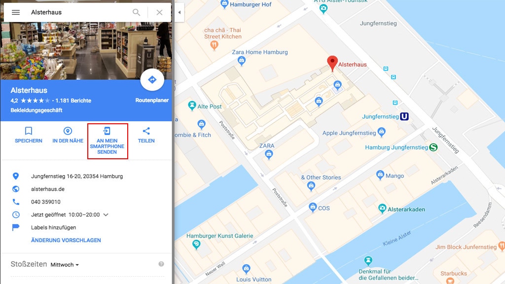 Google Maps: Adresse an Handy senden