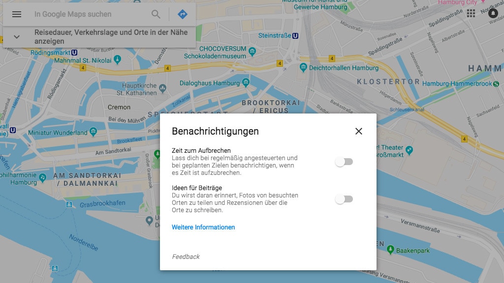 Google Maps: Erinnerungsfunktion aktivieren